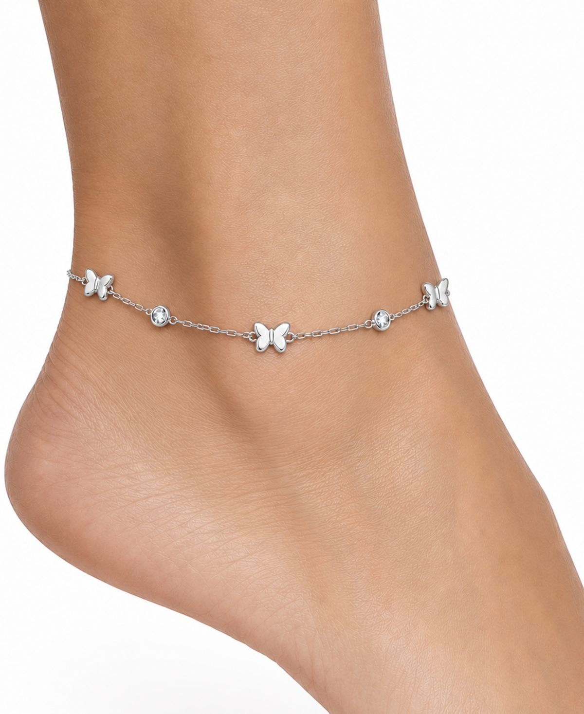 And Now This Cubic Zirconia Fine Silver-Plated or 18K Gold-Plated Butterfly Anklet
