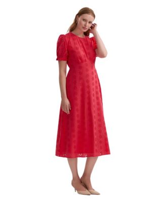 Women's Mela Cotton Floral-Embroidered Eyelet Empire-Waist Midi Tea Dress