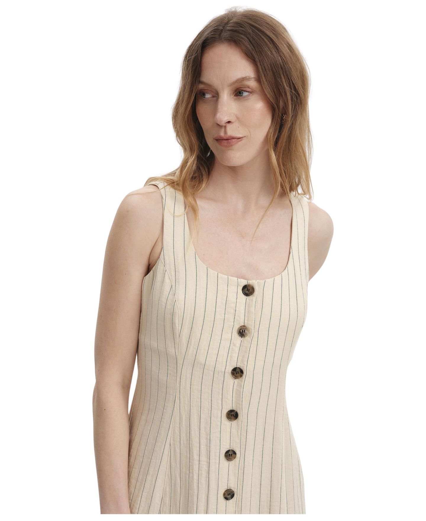 Женское платье Finery London Jillian Stripe Square Neck A-Line, цвет: Бежевый полосатый — фото 2