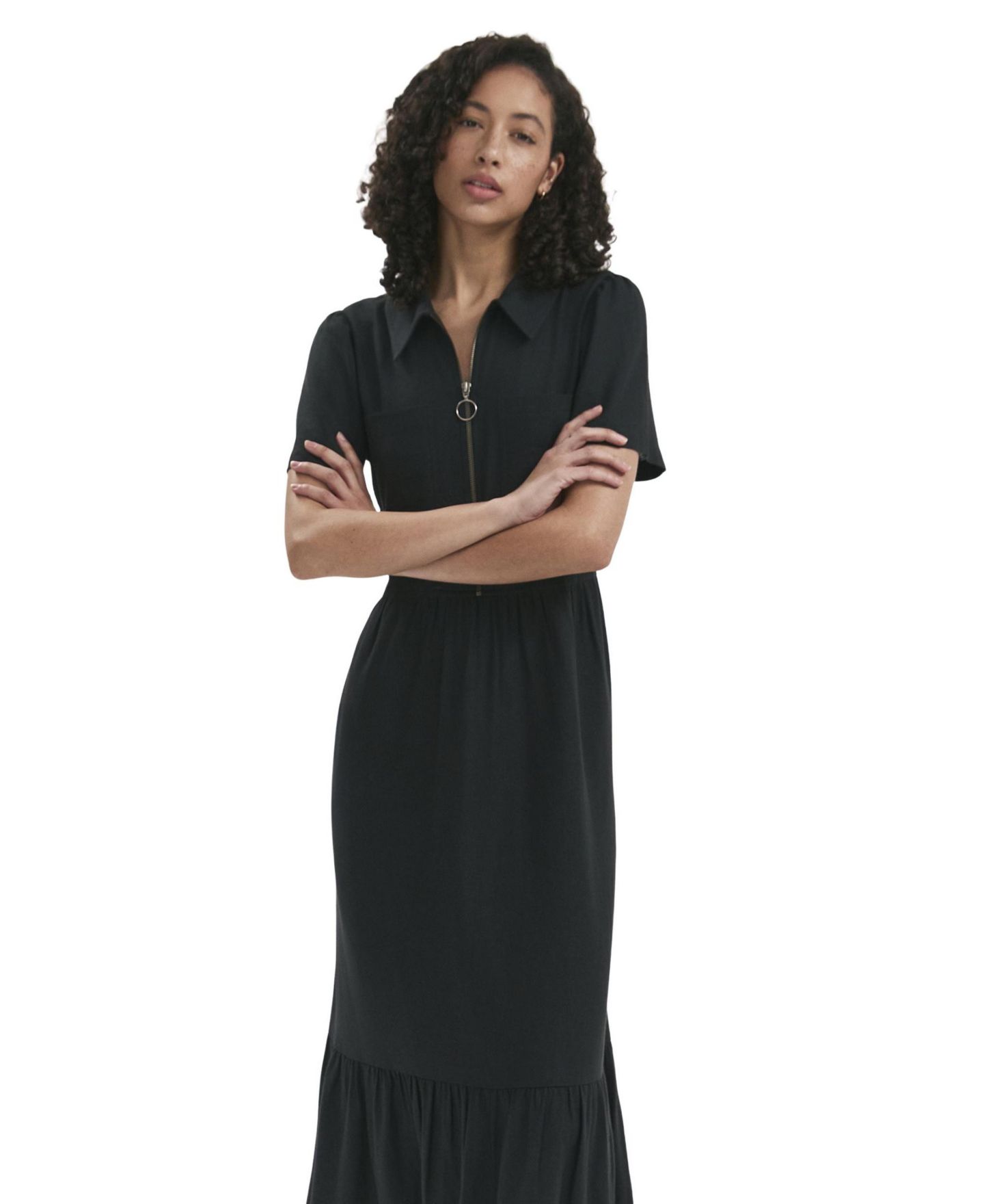 Женское платье Finery London Tania Linen-Blend Midi Shirt Dress With Pockets, цвет: Чёрный — фото 4