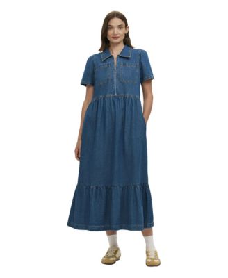 Women's Tania Denim Tiered Collared Midi Dress