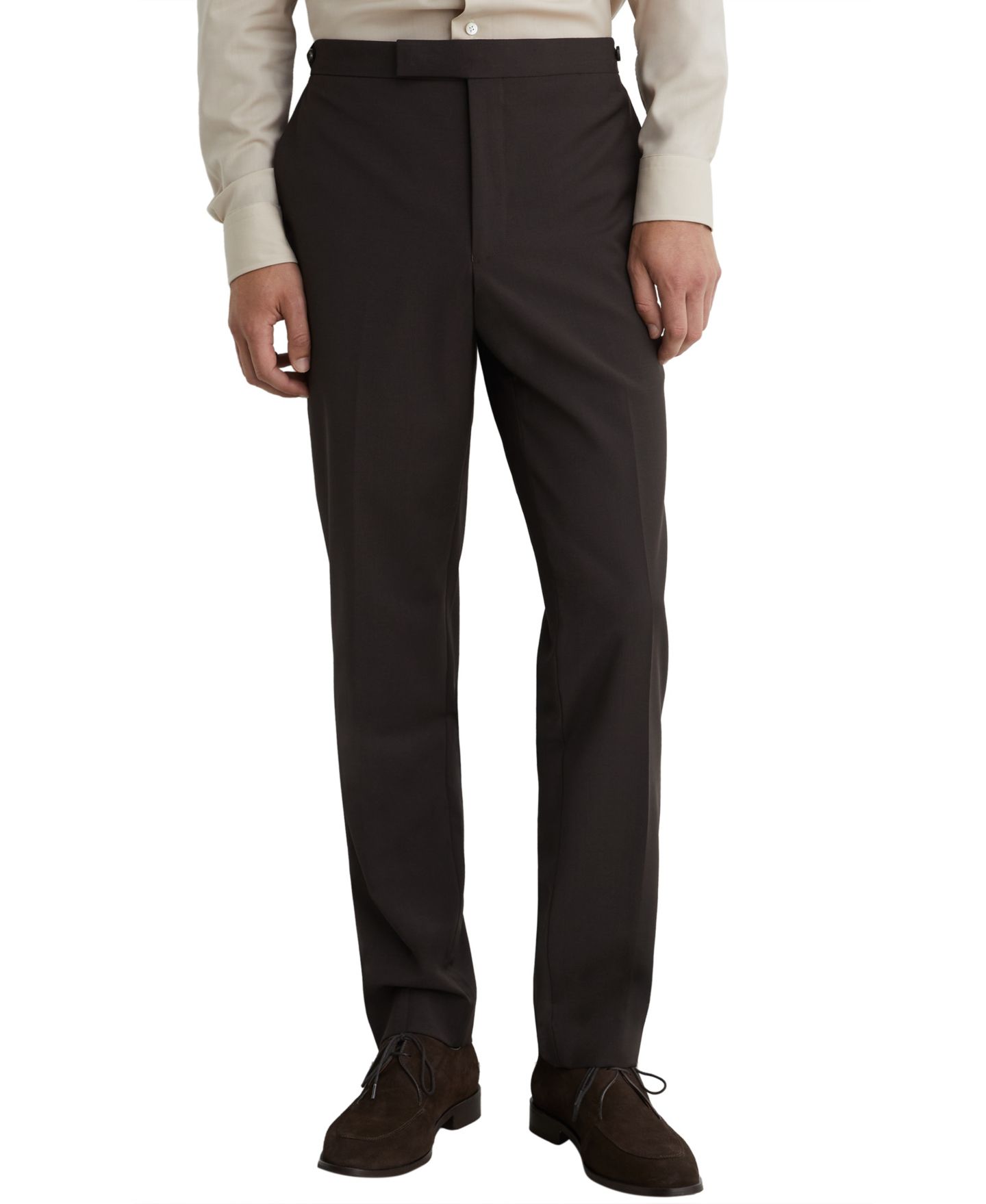 Мужские брюки REISS Dream Side-Adjuster Tailored-Fit Wool-Blend, цвет: Шоколадный коричневый — фото 1