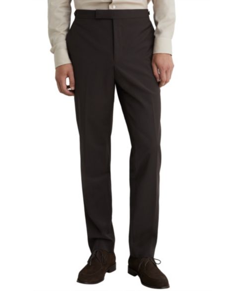 Мужские брюки REISS Dream Side-Adjuster Tailored-Fit Wool-Blend, цвет: Шоколадный коричневый