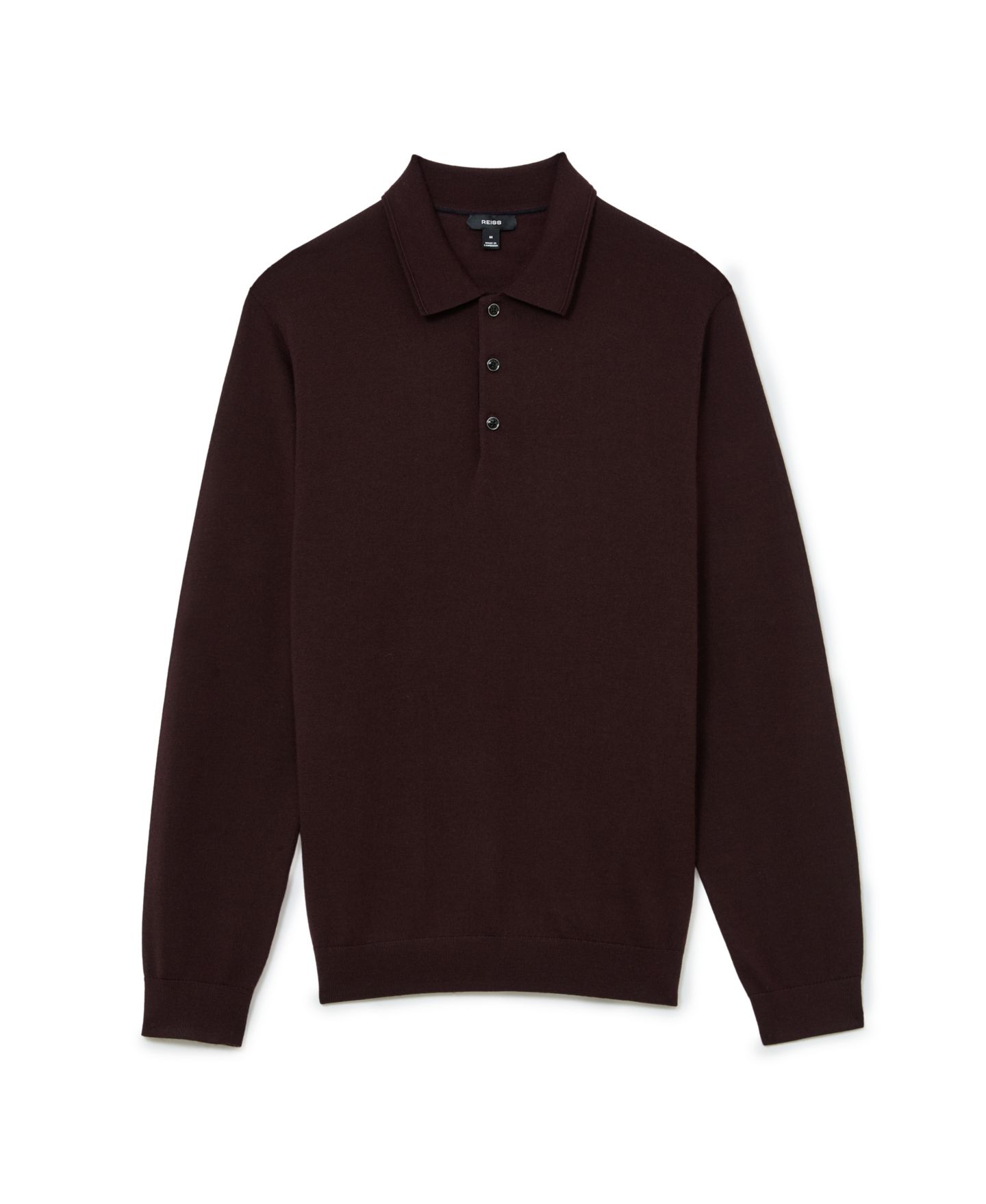 Мужское поло REISS Trafford Slim-Fit Merino Wool Ribbed Polo Shirt, цвет: Бордо — фото 5