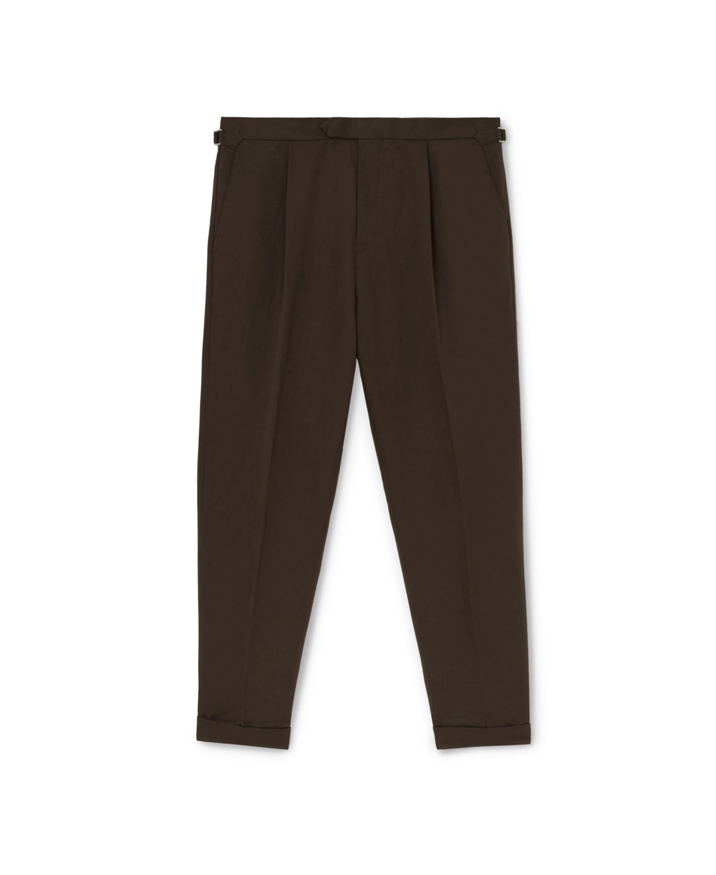 Мужские брюки REISS Com Pleated Tapered-Fit Linen-Blend Trousers, цвет: Шоколадный коричневый — фото 5
