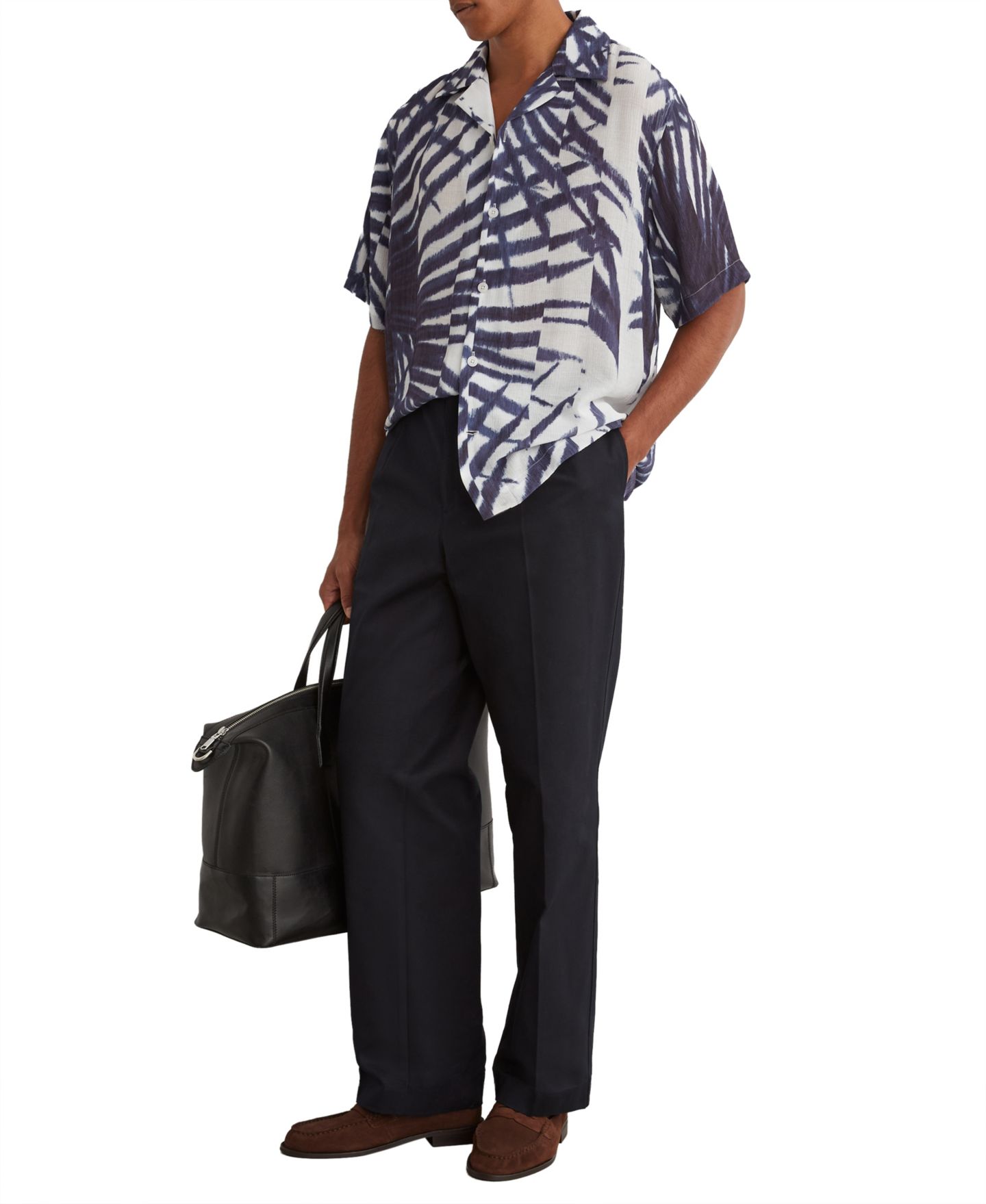 Мужская рубашка REISS Shindora Plissé Cuban-Collar Short-Sleeve — фото 3