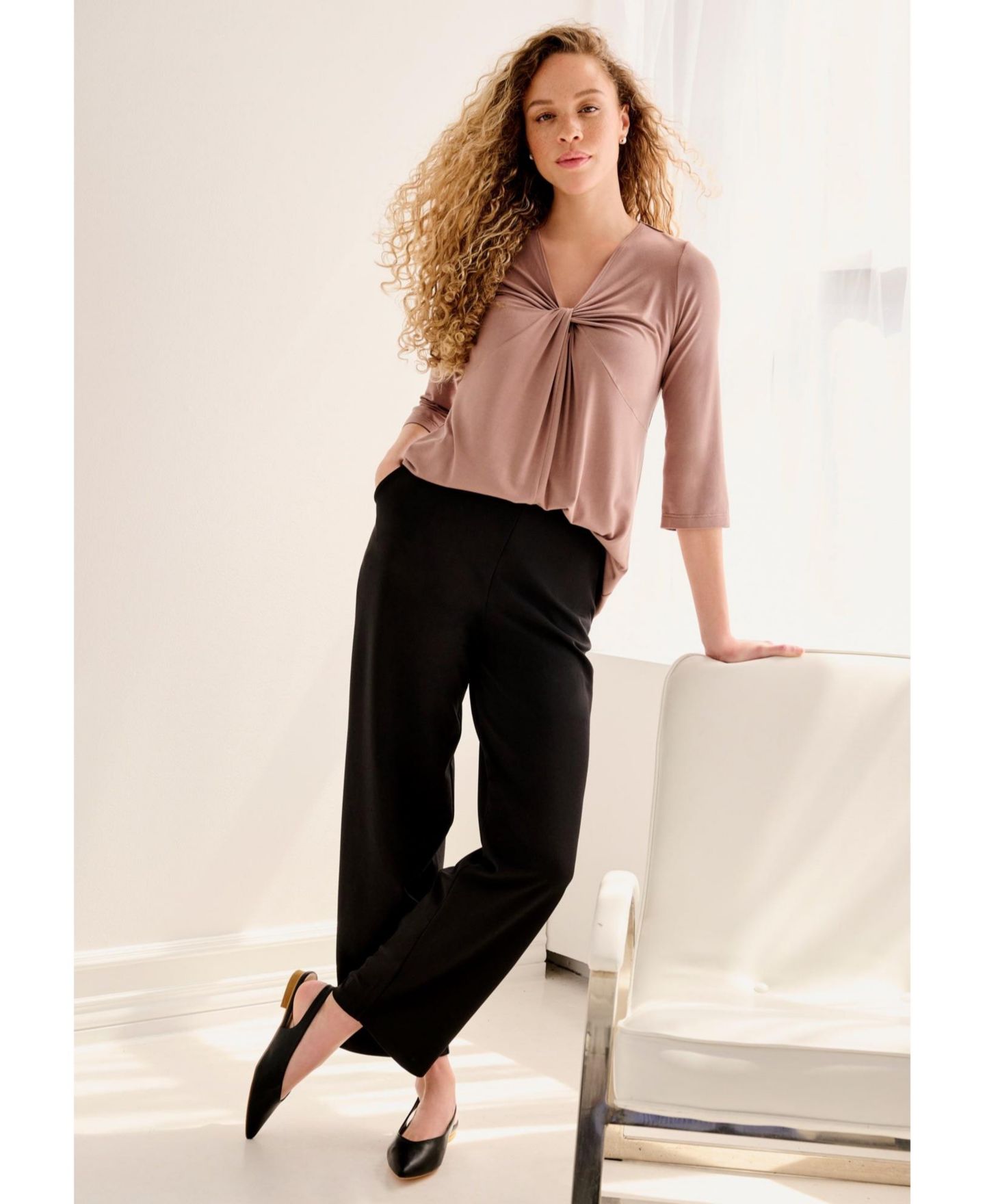 Женский топ ellos Twisted Knot-Front Tunic, цвет: Глубокий изумрудный — фото 4