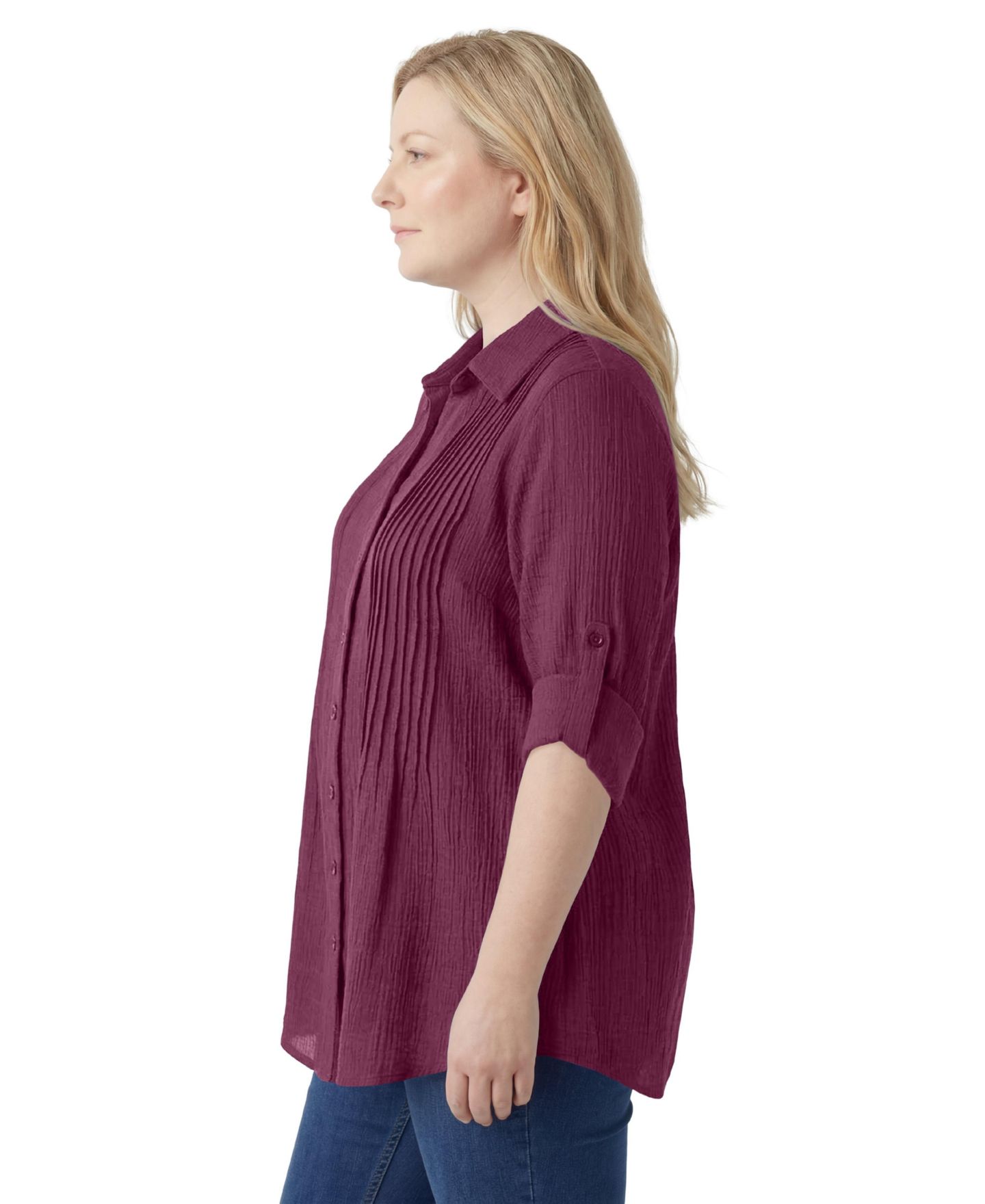 Женская рубашка Woman Within Within Pintucked Button Down Gauze, цвет: Глубокий бордово-красный — фото 4