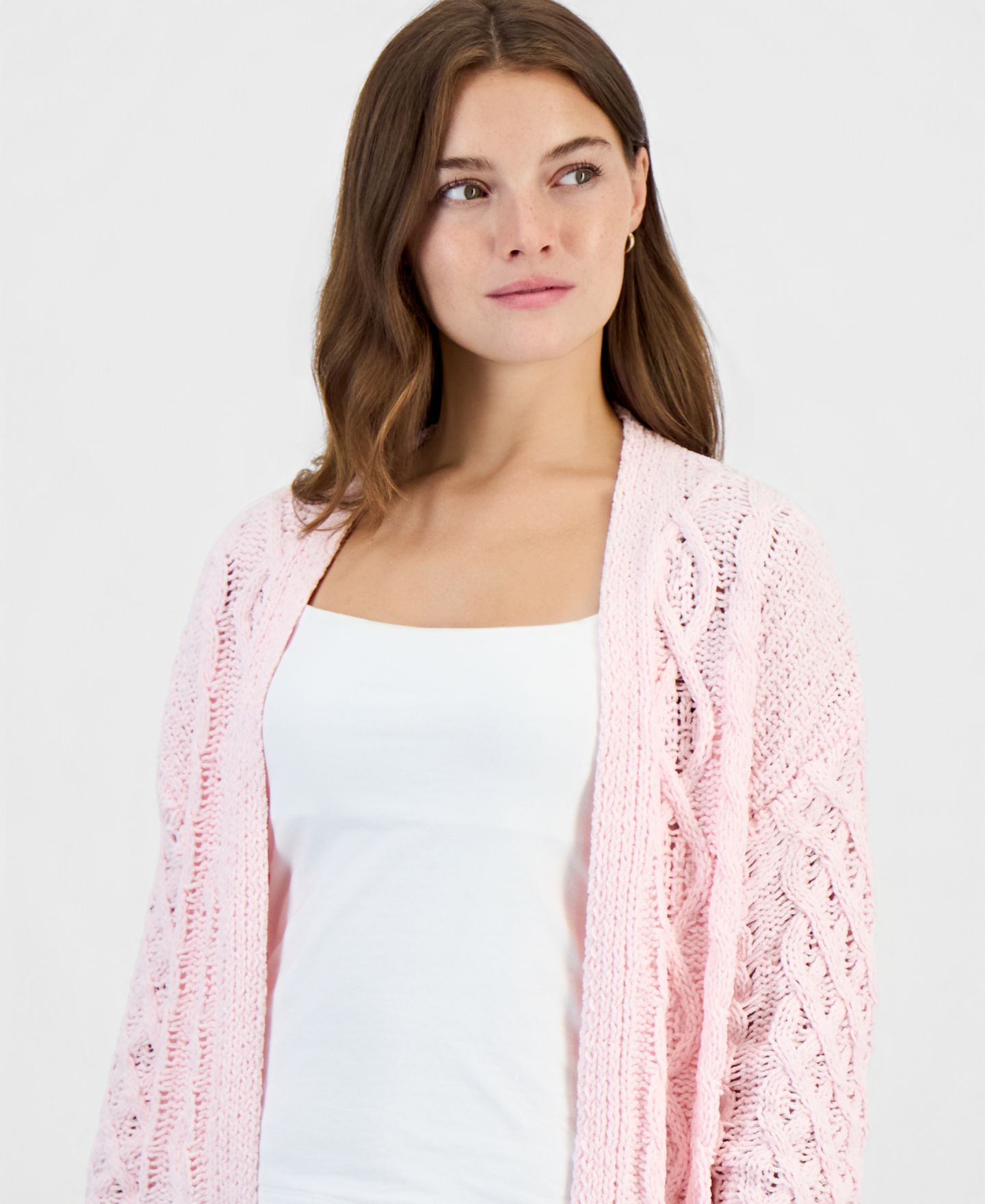 Женский кардиган Hooked Up by IOT Juniors' Cable-Knit Chenille Midi, цвет: Ballet Slipper — фото 2