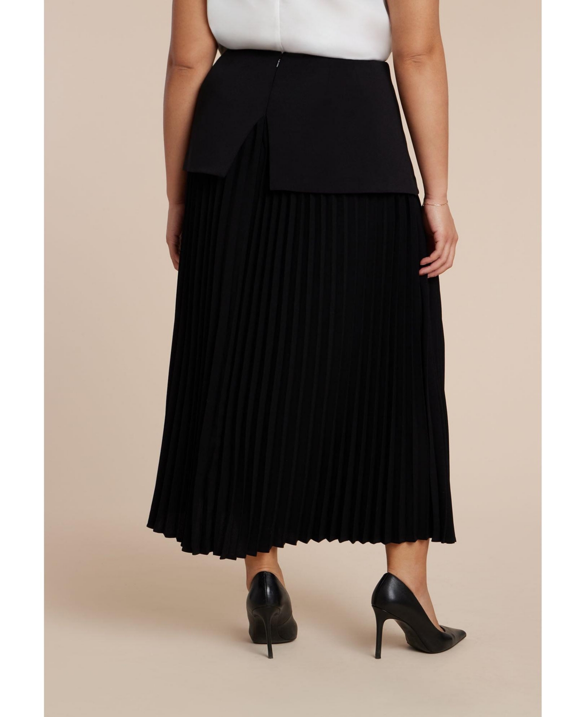 Eloquii Women's Mixed Media Pleated Skirt
