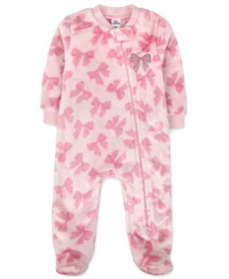 Baby Girls' Zipper-Closure Fleece Bow-Print Footie