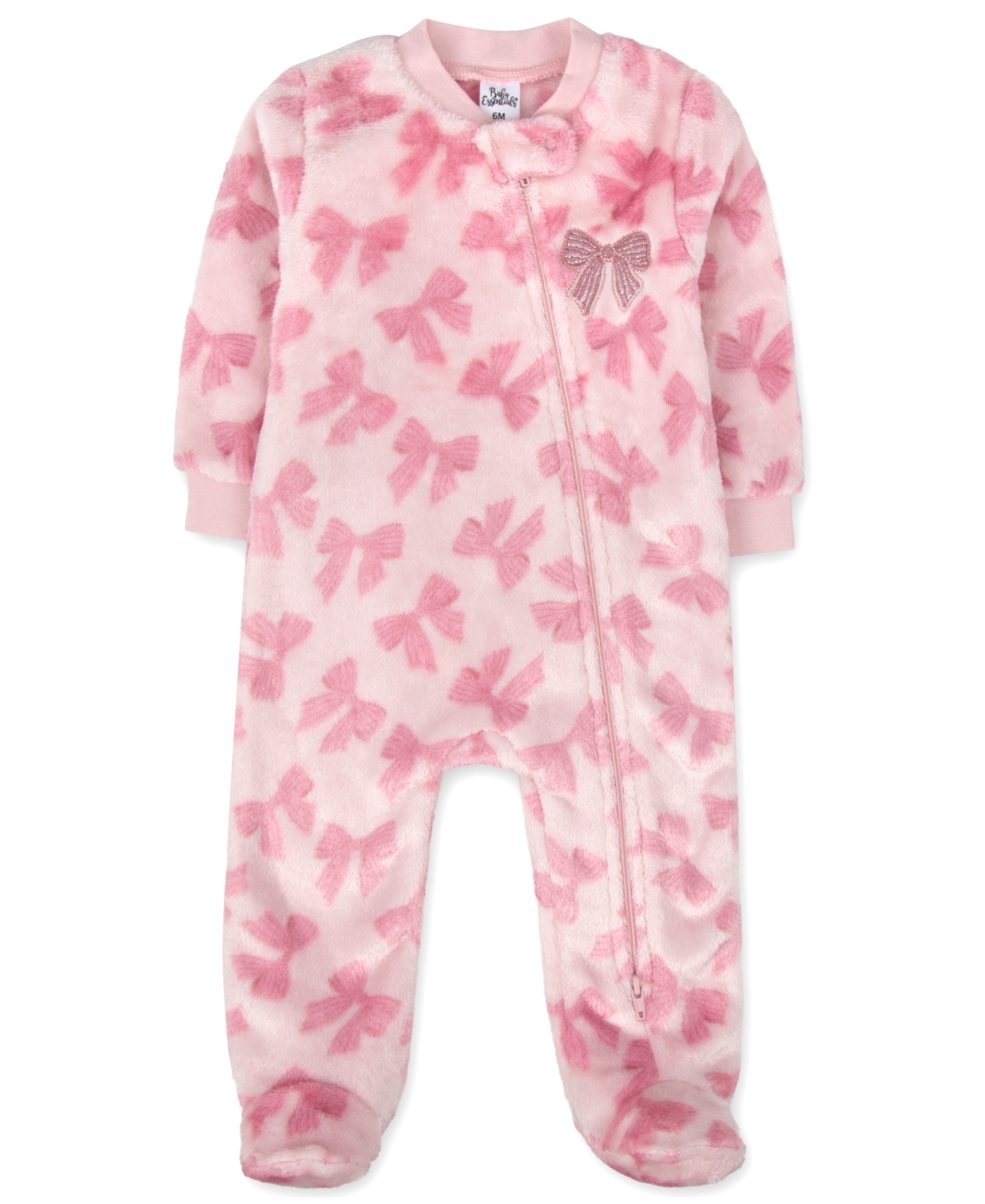 Baby Essentials Girls' Zipper-Closure Fleece Bow-Print Footie