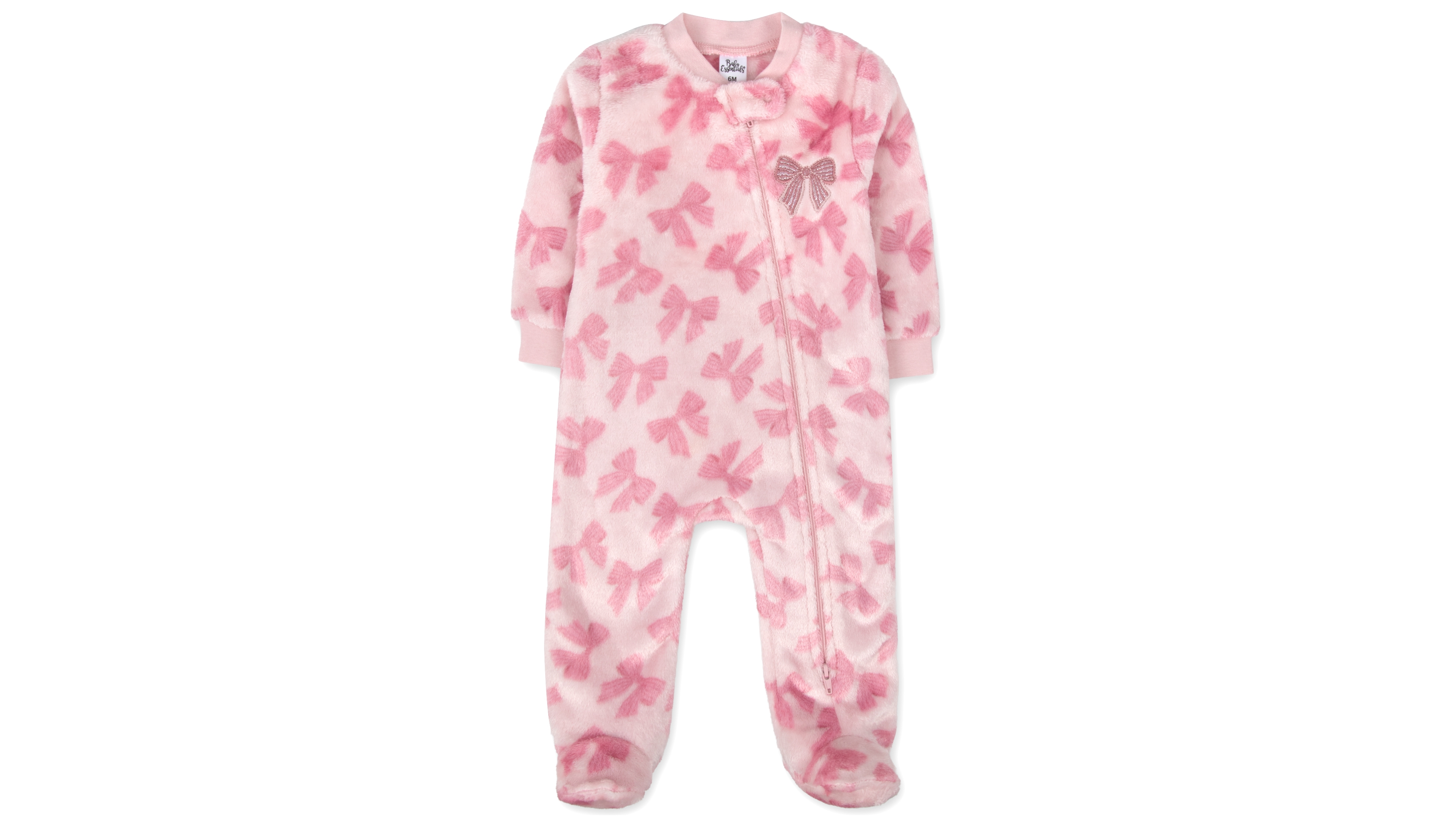 Baby Essentials Girls' Zipper-Closure Fleece Bow-Print Footie
