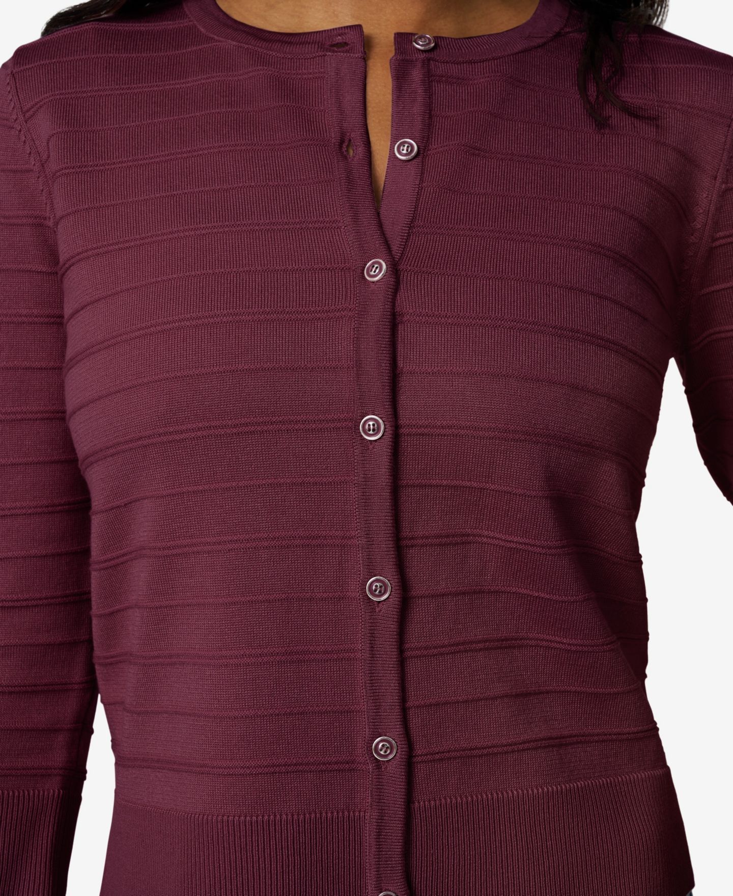 Женский кардиган Melissa Paige Petite Ottoman-Rib 3/4-Sleeve Crewneck, цвет: Каберне красный — фото 4