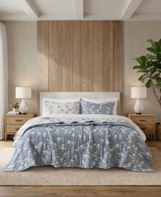 Catalina Botanical Cotton Gauze Jacquard 3-Piece Quilt Set, Full/Queen