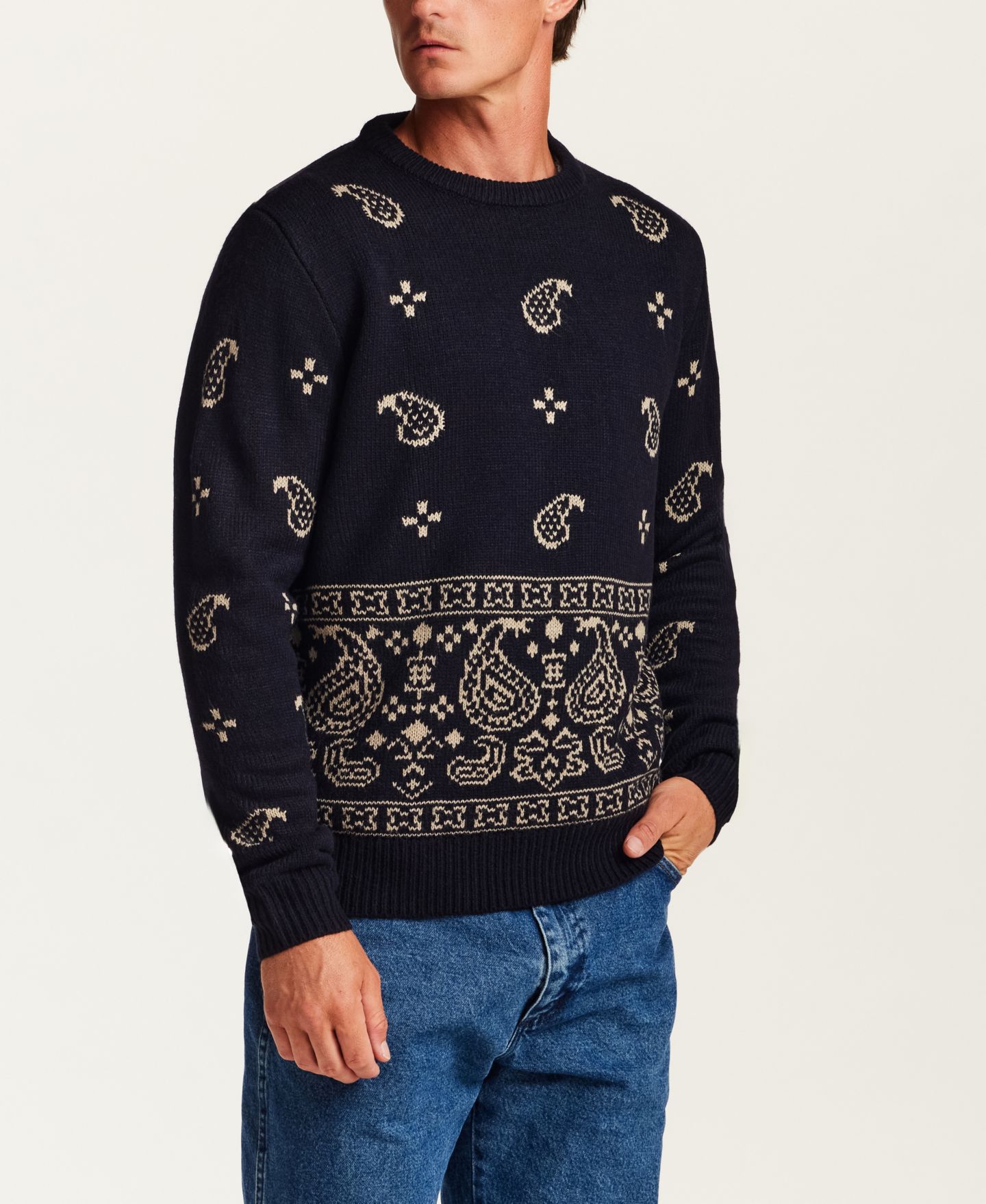 Мужской свитер Weatherproof Vintage Chunky Paisley Crew Neck, цвет: Тёмно-синий — фото 2