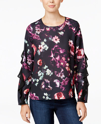 Bar III Ruffled Floral-Print Top, Only at Macy's