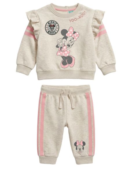 Комплект Disney Minnie Mouse Long-Sleeve Ruffle-Shoulder Crewneck Sweatshirt and Jogger Pants, 2-Piece Set для девочек-малышей, цвет: Бежевый