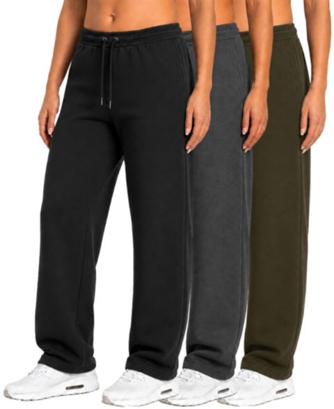 Женские брюки Blu Rock Loose-Fit Tech Fleece Open-Bottom Sweatpants, 3-Pack, цвет: Чёрный угольный оливковый