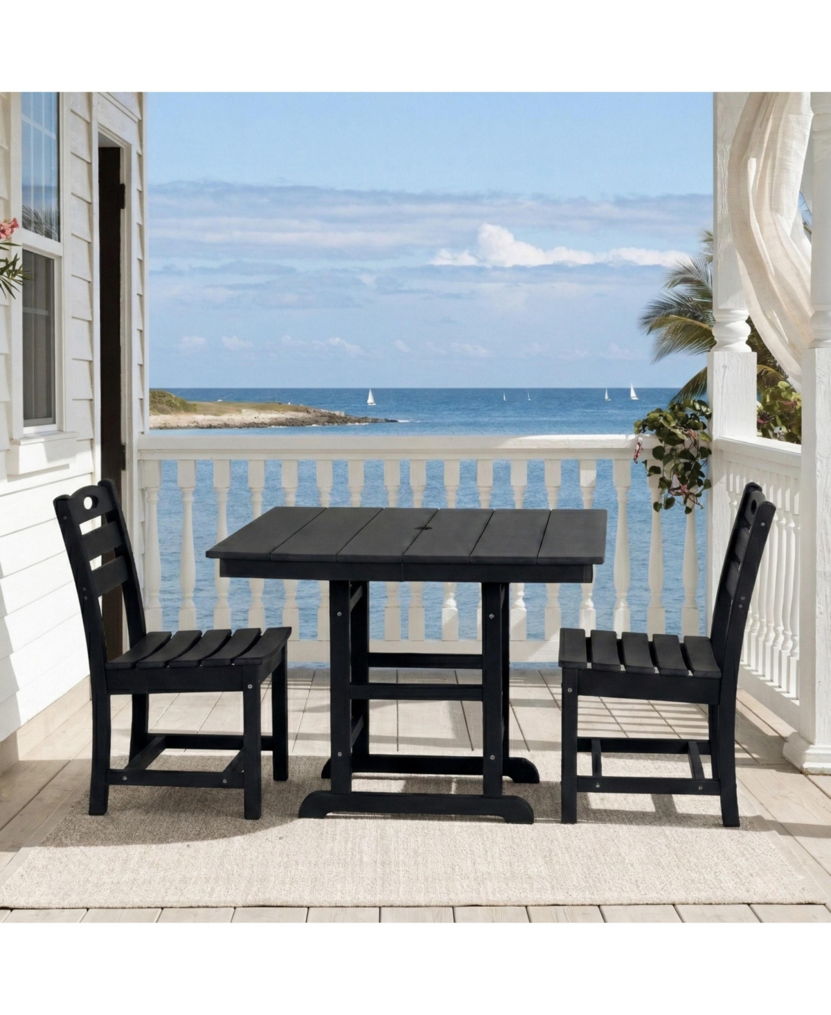 Boyel Living Hdpe Outdoor Patio Dining Set 37.8 Inch Square Table with 2 Chairs 3-Piece Bistro