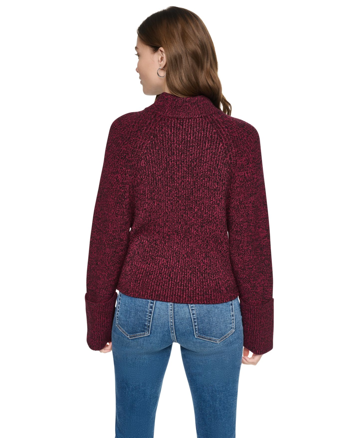 Женский свитер DKNY Jeans Long-Sleeve Mock-Neck Raglan, цвет: Свекольный / Чёрный — фото 5