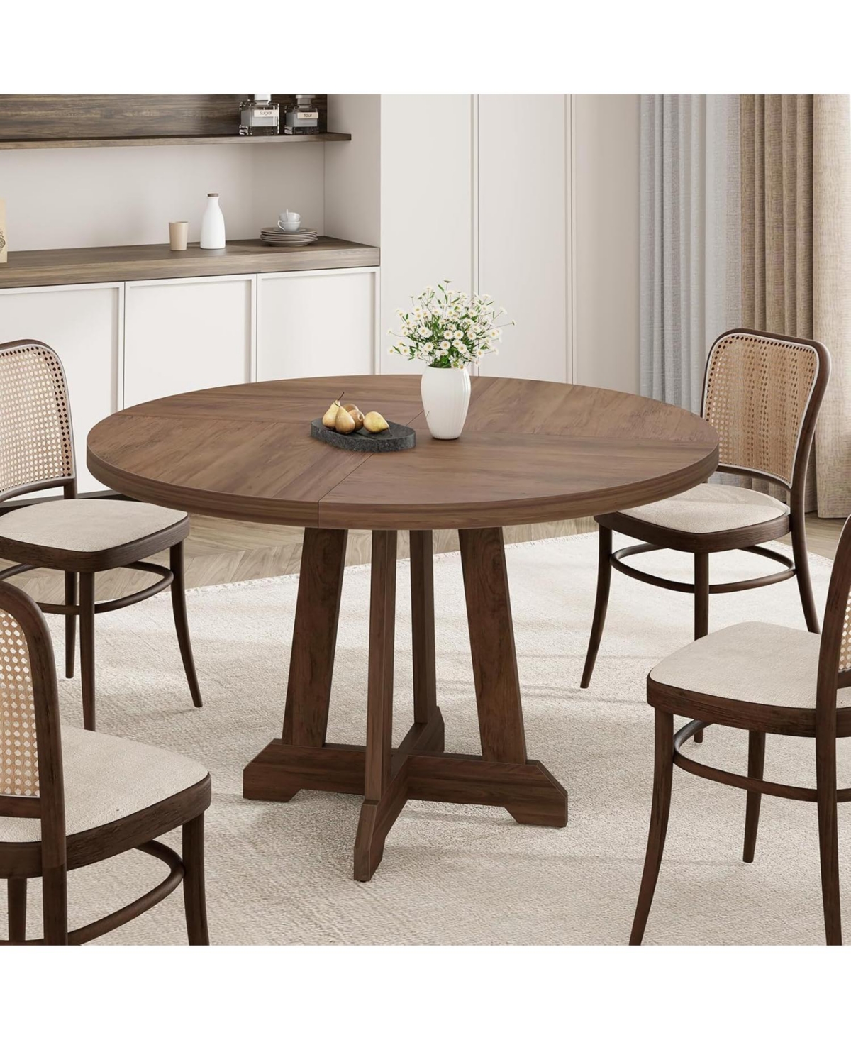 gaomon 47" Round Dining Table for 4, Wood Top with Cross Base
