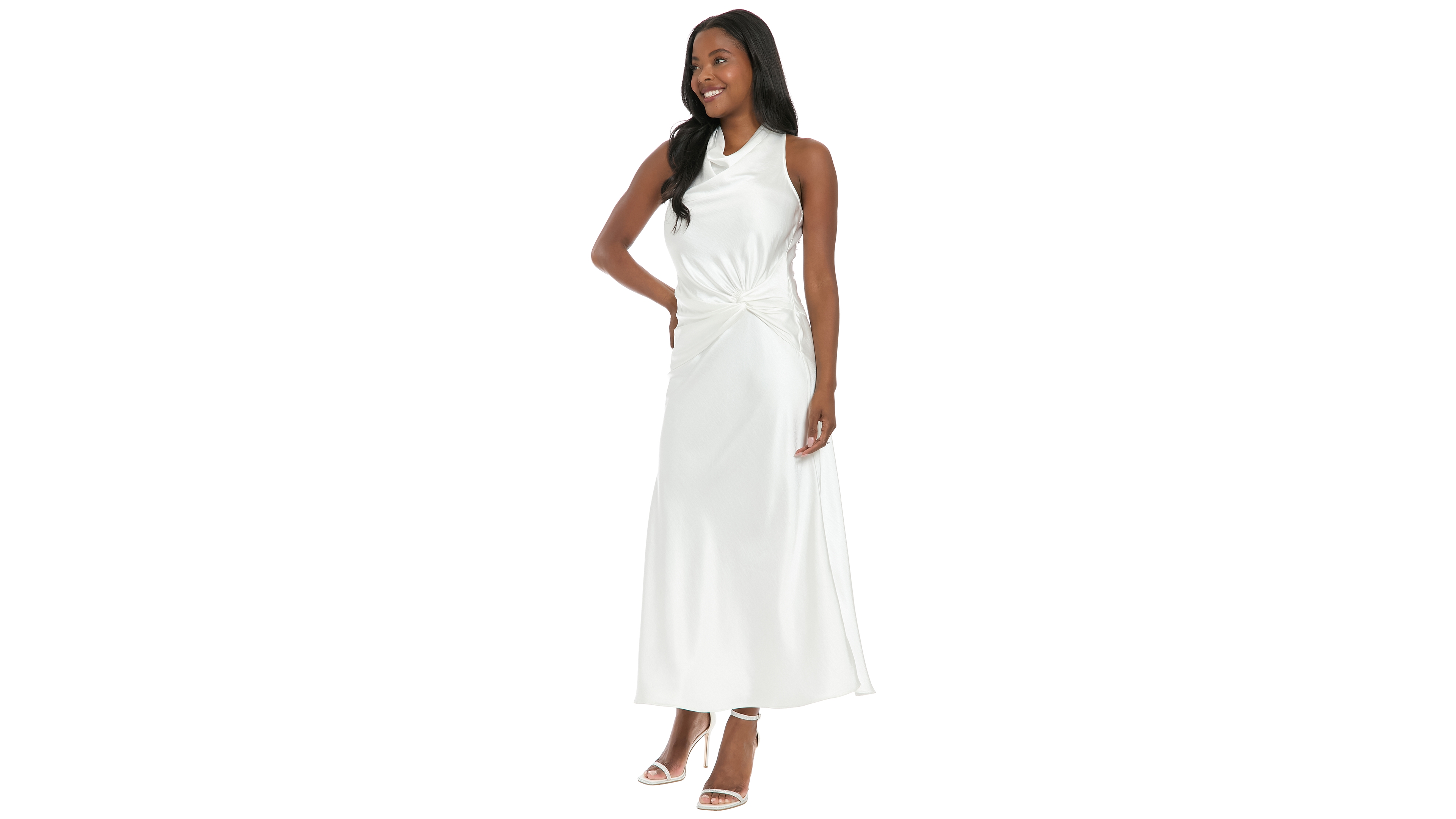 ivy + blu Women's Cowl Neck Side Twist Sleeveless Midi Dress