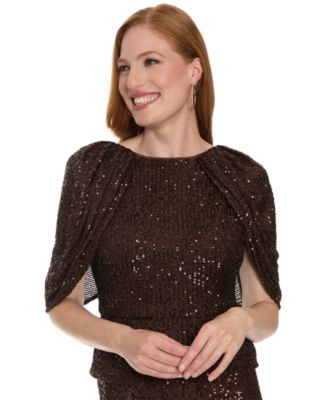 Women's Sequin Boat Neck Short-Sleeve Top