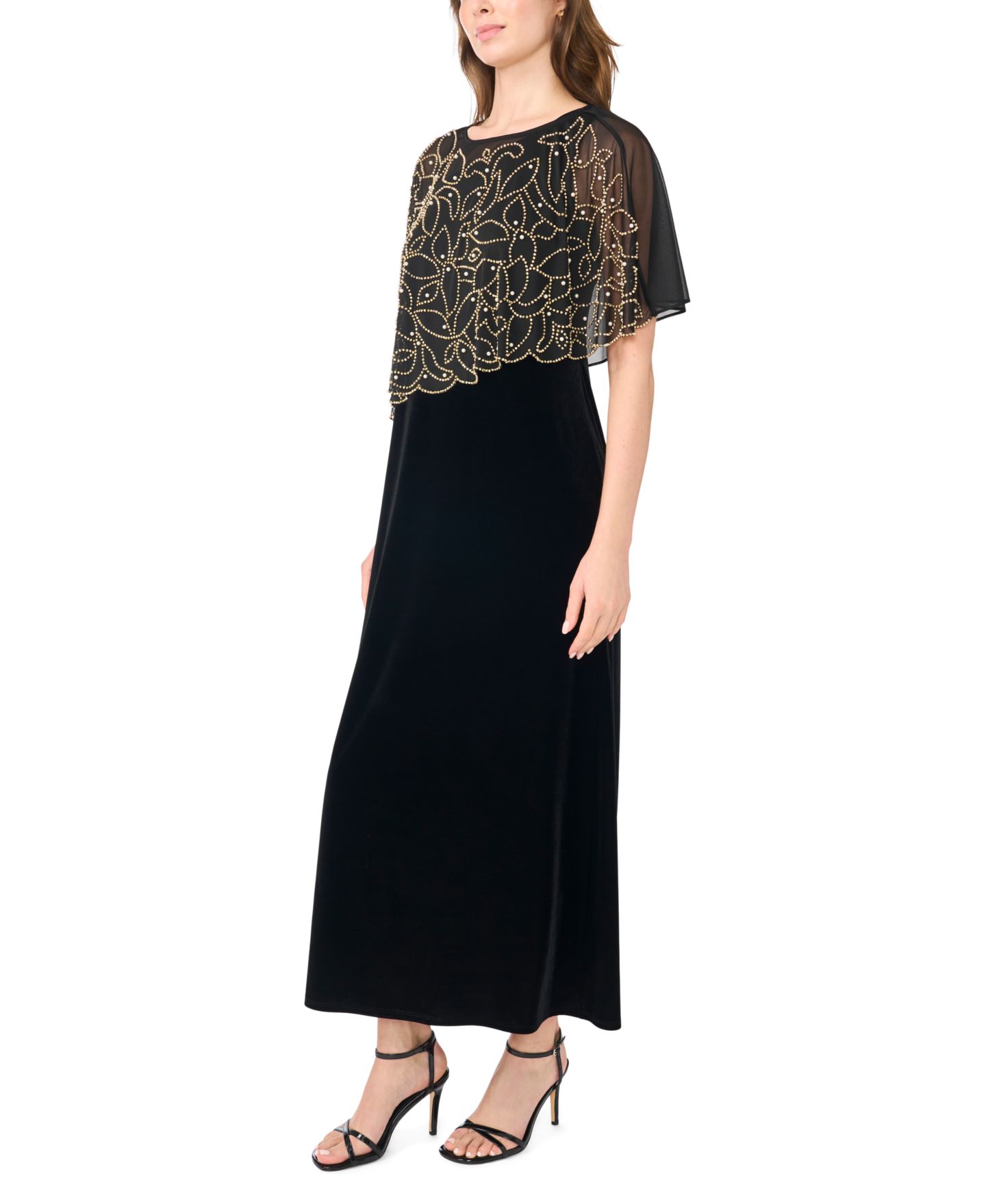 Женское платье MSK Faraj Velvet Beaded-Cape Maxi, цвет: Чёрный — фото 3
