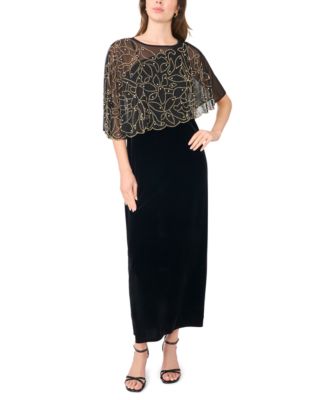 Women's Faraj Velvet Beaded-Cape Maxi Dress