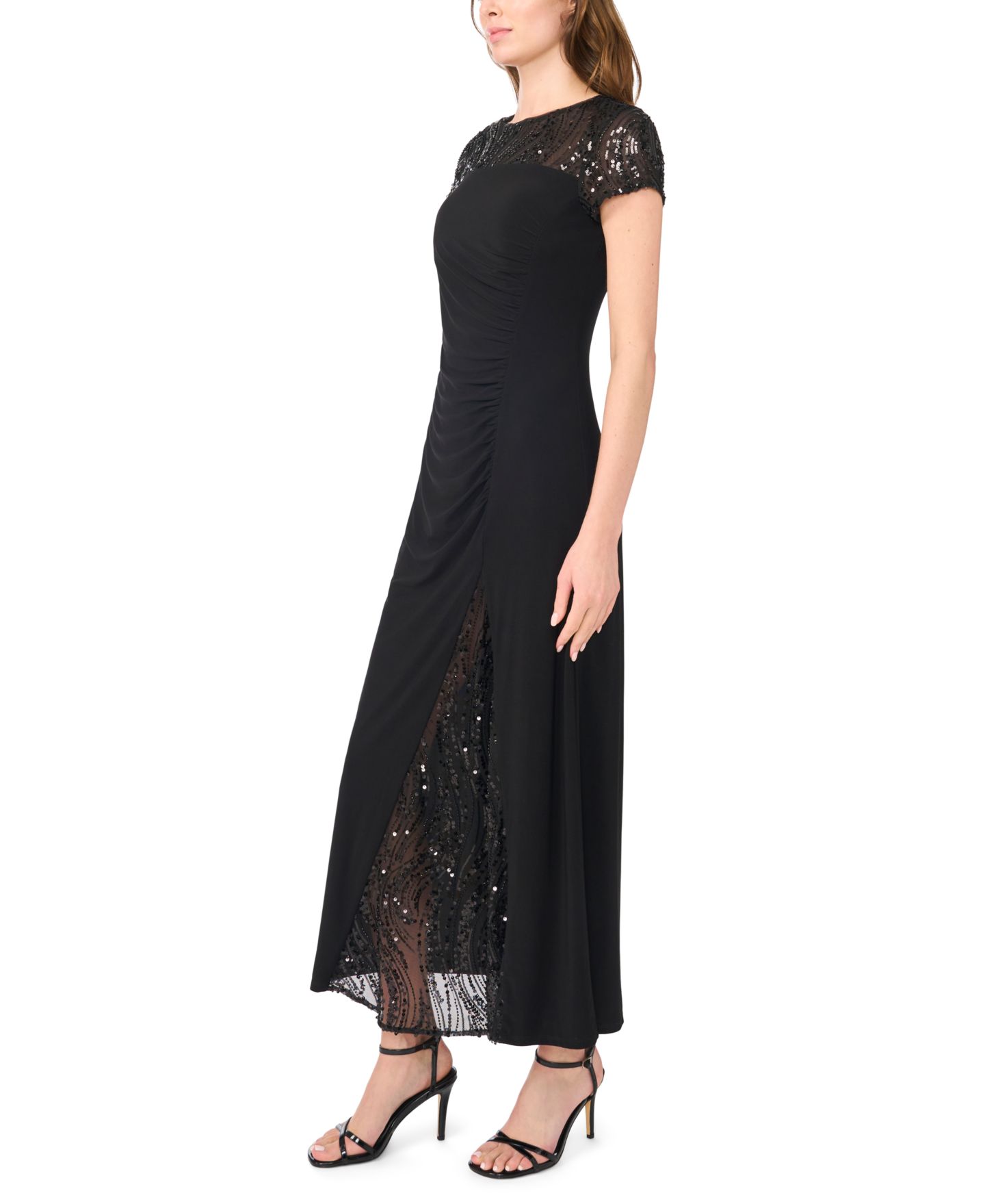 Женское платье MSK Slit Illusion Sequin-Lace Ruched Maxi, цвет: Насыщенный чёрный — фото 2