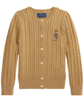 Girls' 2T-6X Polo Bear Mini-Cable Cotton Cardigan