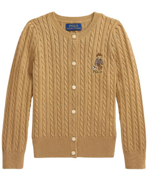 Кардиган Polo Ralph Lauren Polo Bear Mini-Cable Cotton Cardigan для девочек, цвет: Рыжевато-коричневый