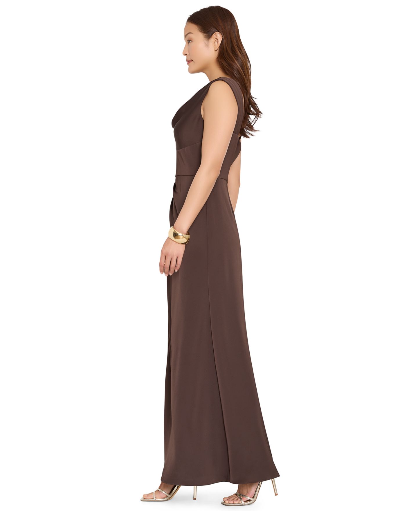 Женское платье Tahari ASL Sleeveless Cowl Neck Satin Gown, цвет: Шоколадный — фото 3