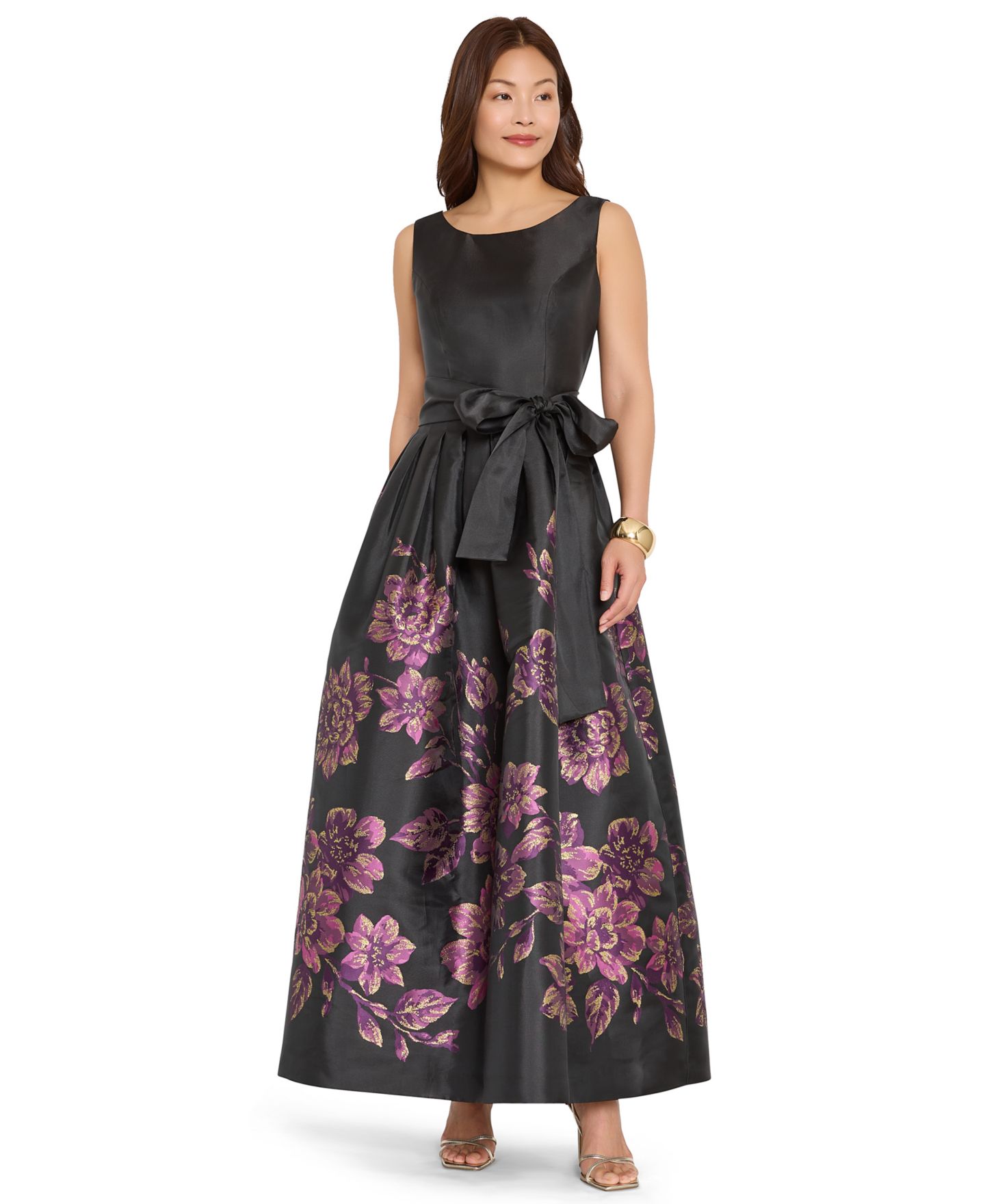 Женское платье Tahari ASL Floral Sleeveless Gown, цвет: Чёрный — фото 7