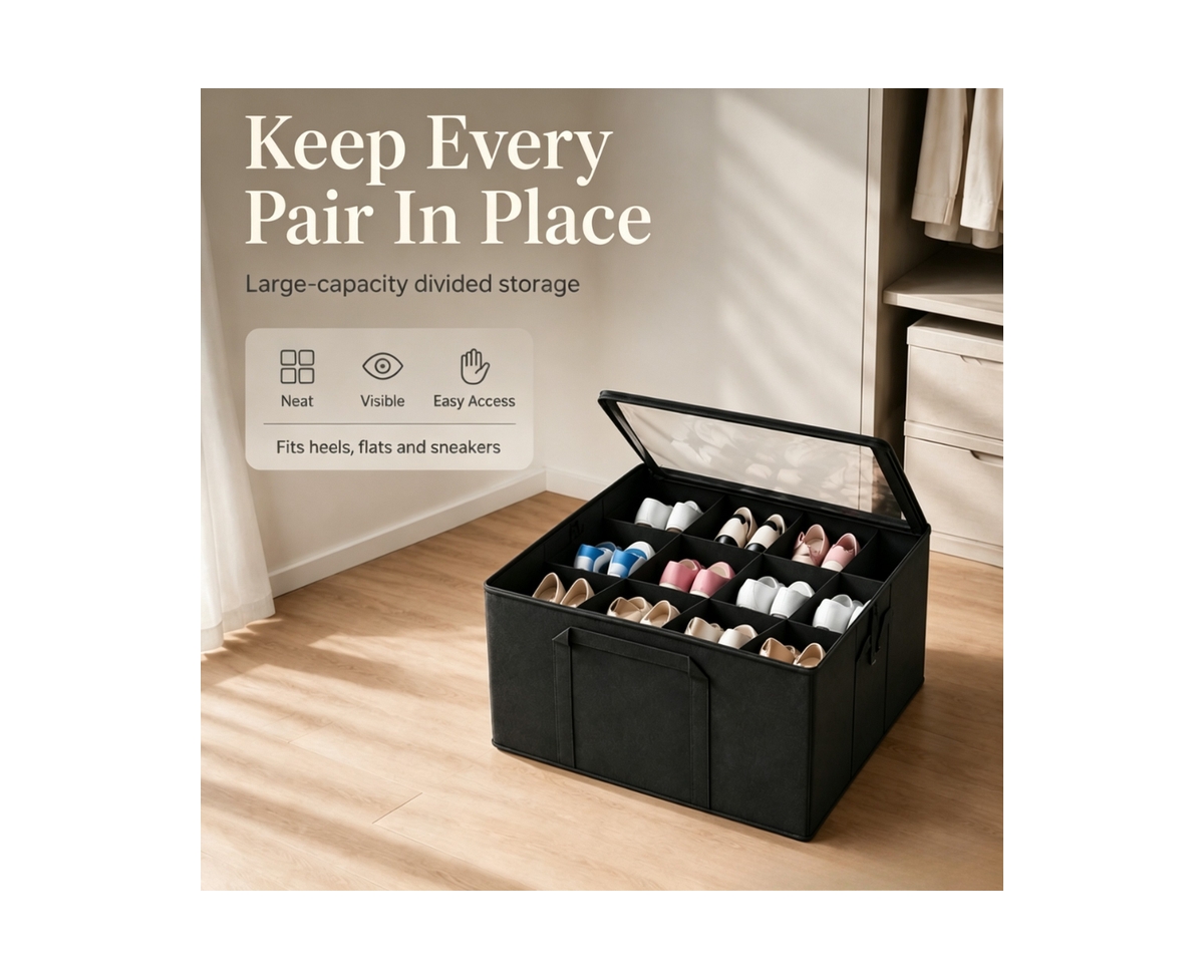 SpaceAid Shoe Organizer for Closet, 2 Pack Foldable Shoe Storage Bins with Adjustable Dividers, Holds 16-32 Pairs