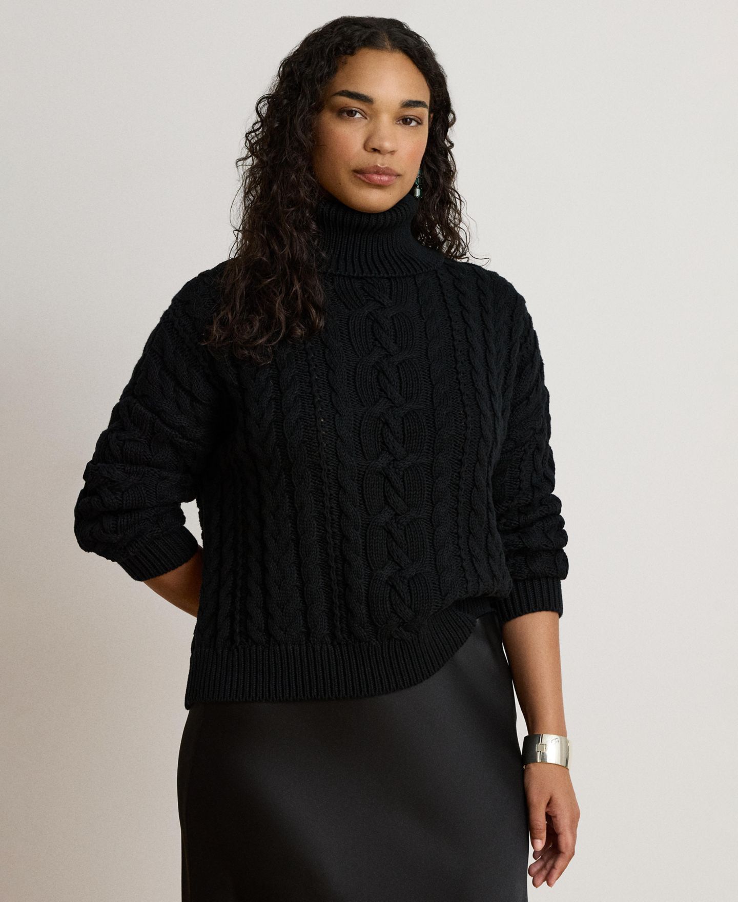 Женский свитер Lauren Ralph Lauren Cable-Knit Cotton Turtleneck, цвет: Чёрный — фото 2
