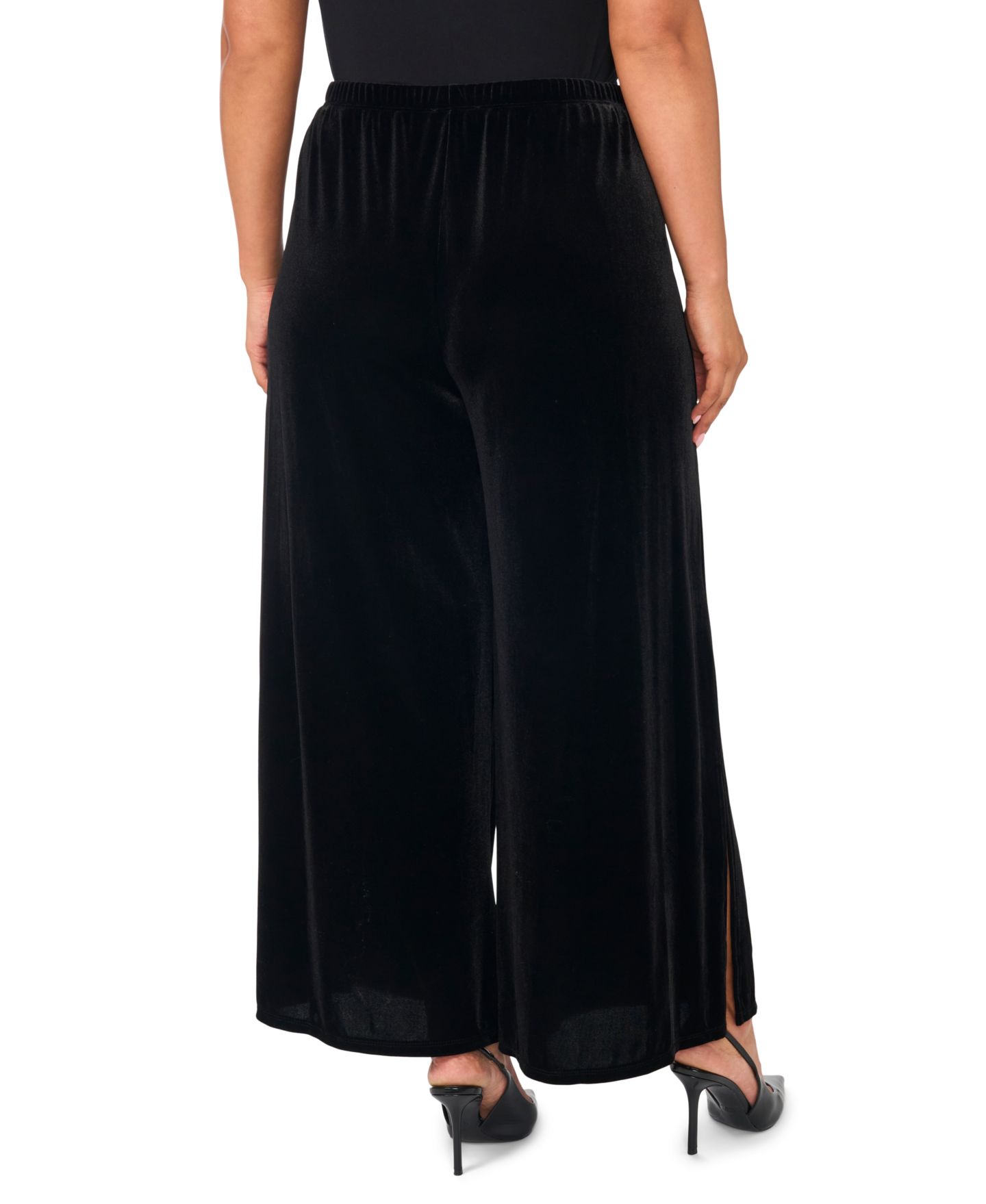 Женские брюки MSK Plus Size Velvet Wide-Leg Side-Slit, цвет: Насыщенный чёрный — фото 3