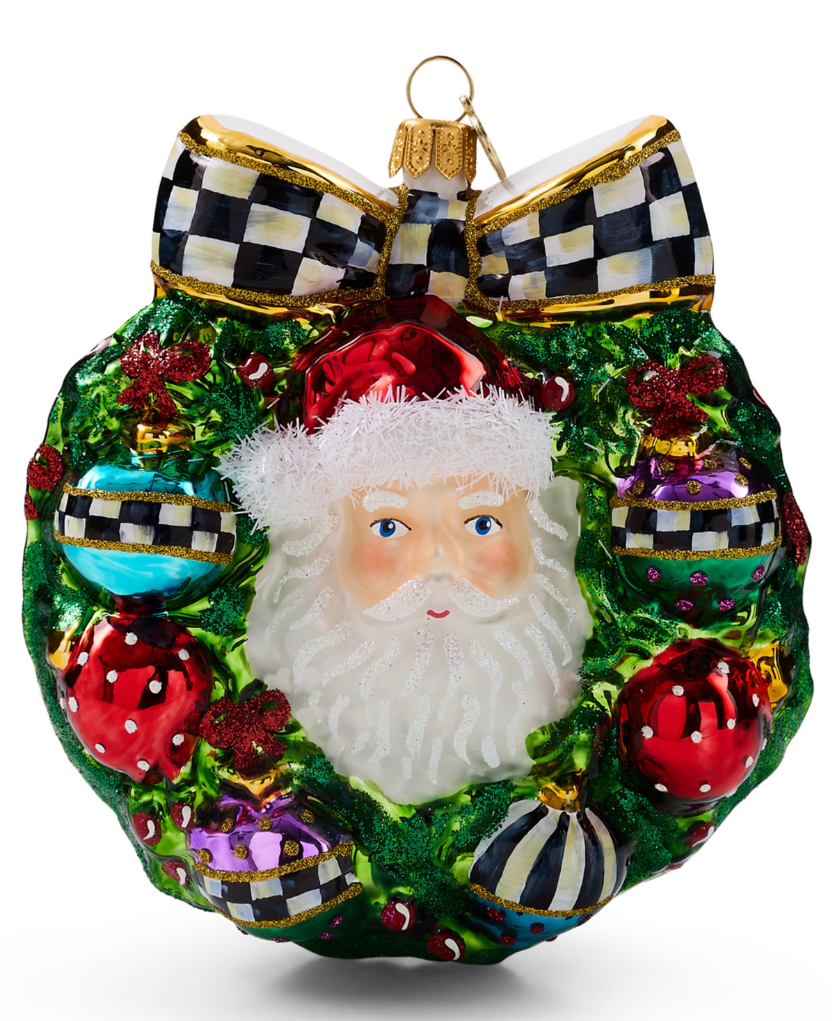 MacKenzie-Childs 2026 Santa Wreath Glass Ornament