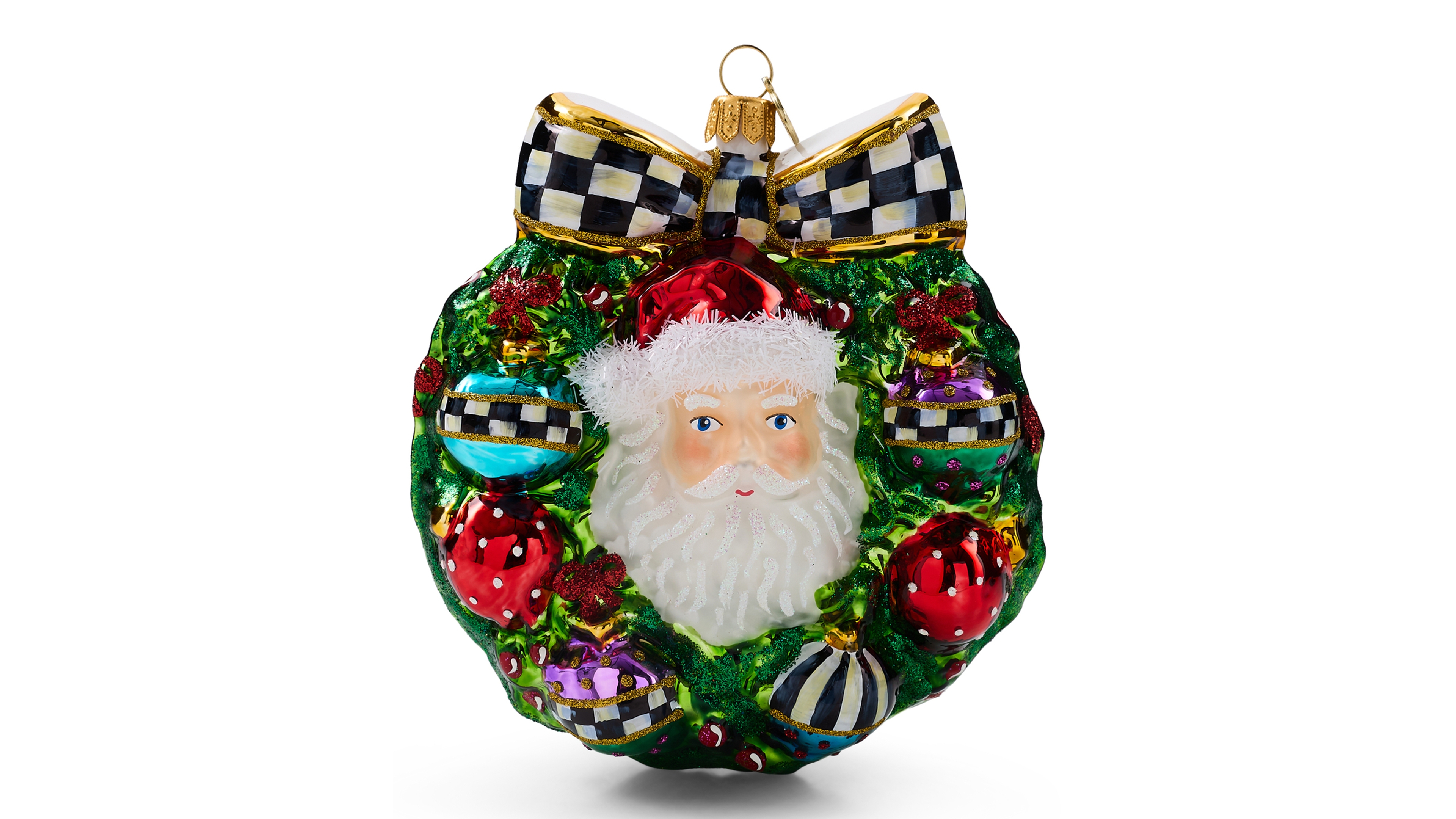 MacKenzie-Childs 2026 Santa Wreath Glass Ornament