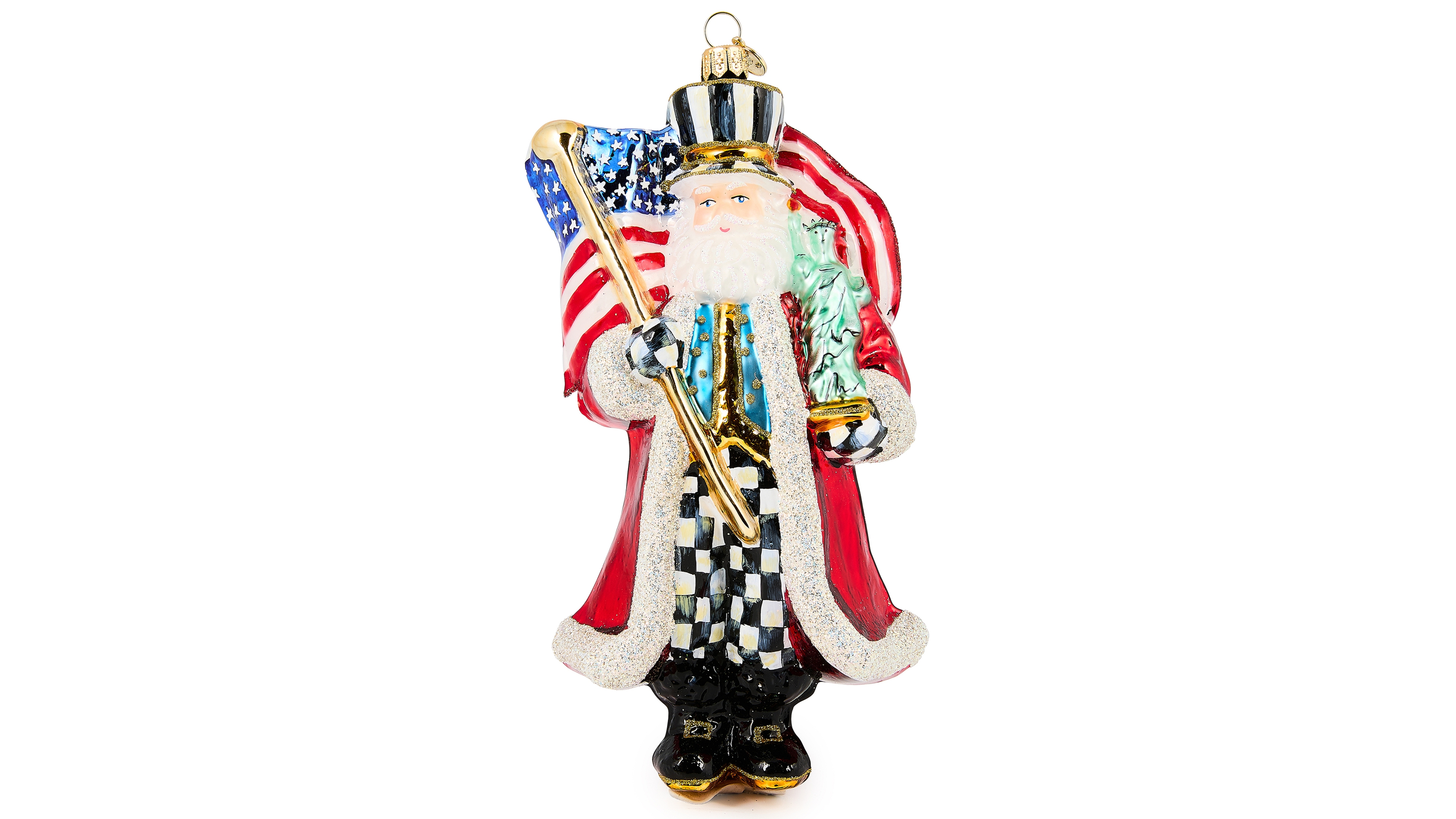 MacKenzie-Childs Santa with Flag Glass Ornament