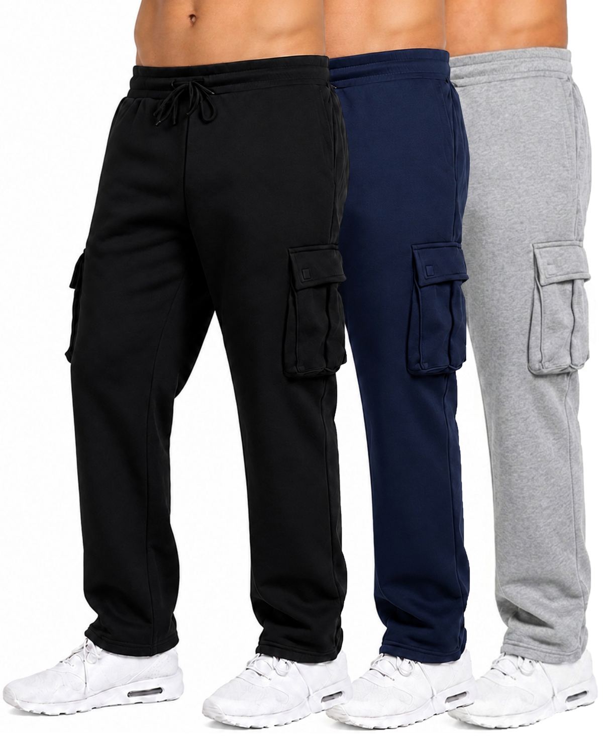Blue Ice Men's Fleece-Lined Cargo Open-Bottom Sweatpants - Black/navy/heather gray