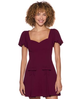 Juniors' Puff Sleeve Fit and Flare Dress