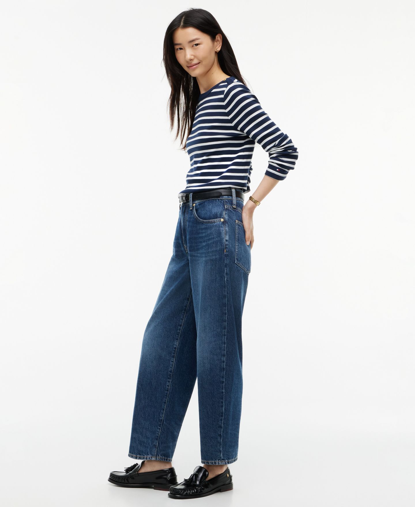 Женские джинсы Tommy Hilfiger Quinn Mid-Rise Barrel-Leg Dark-Rinse, цвет: Vin — фото 3