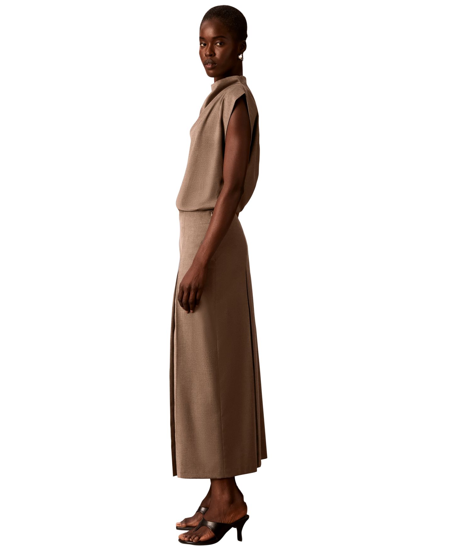 Женская юбка Calvin Klein Side Zip Inverted Pleat High-Waisted Midi, цвет: Железный меланжевый — фото 3