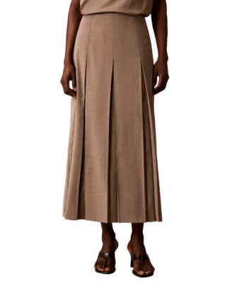 Women's Side Zip Inverted Pleat High-Waisted Midi Skirt