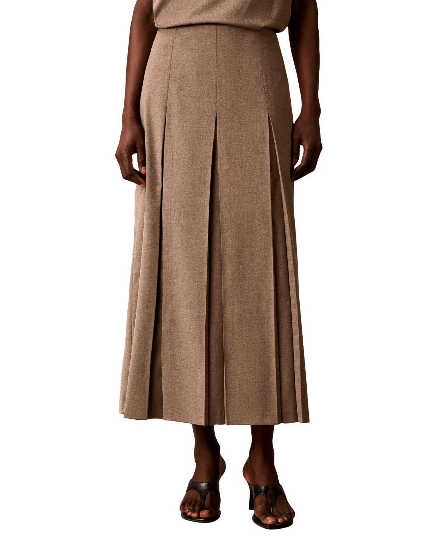 Женская юбка Calvin Klein Side Zip Inverted Pleat High-Waisted Midi, цвет: Железный меланжевый — фото 1