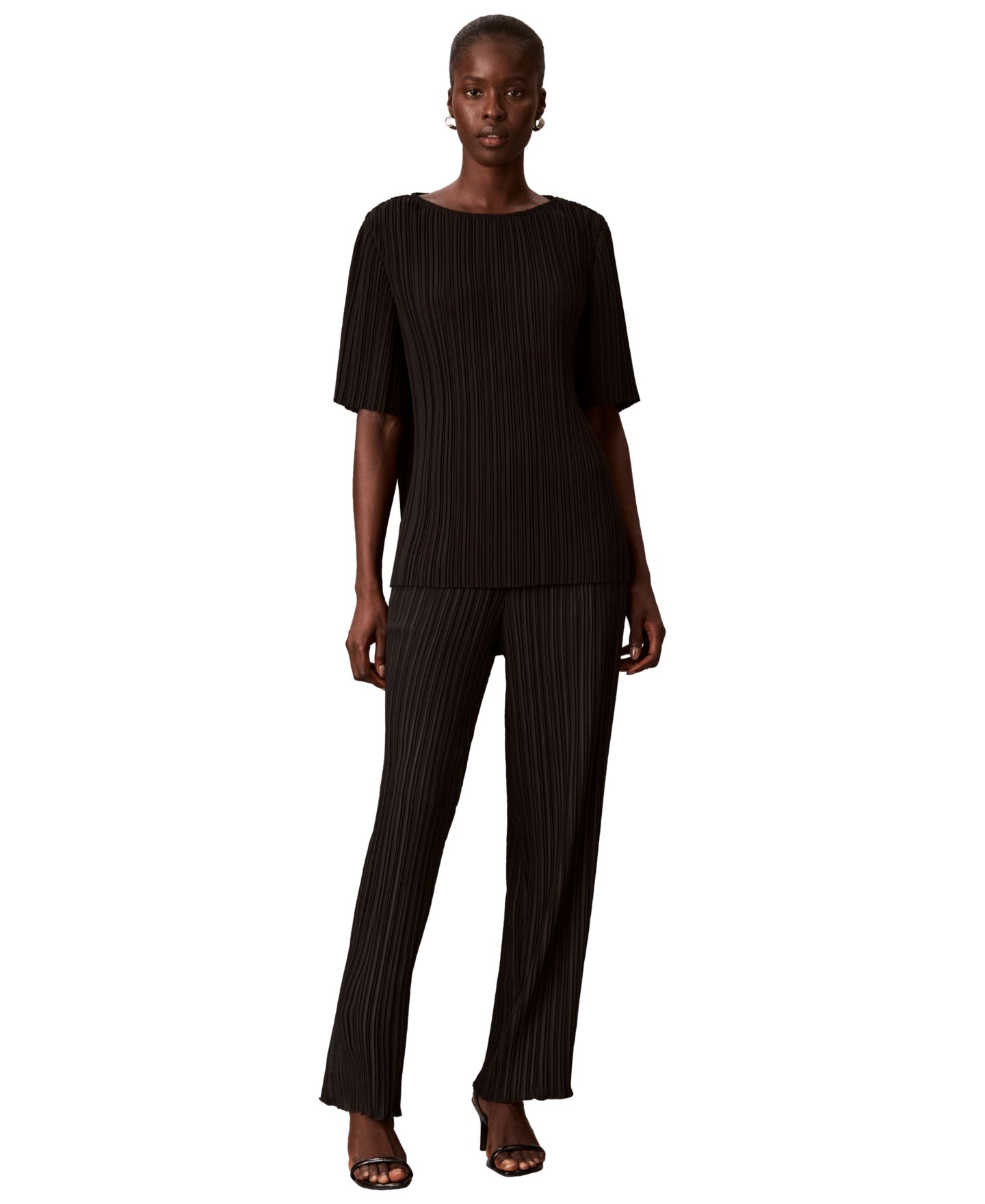 Женский топ Calvin Klein Boat Neck Plisse Tunic, цвет: Чёрный — фото 2