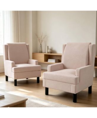 2 Piece Upholstered Wingback Accent Chair, Modern Reading Armchair for Living Room, Bedroom