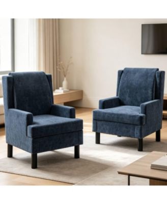 2 Piece Upholstered Wingback Accent Chair, Modern Reading Armchair for Living Room, Bedroom
